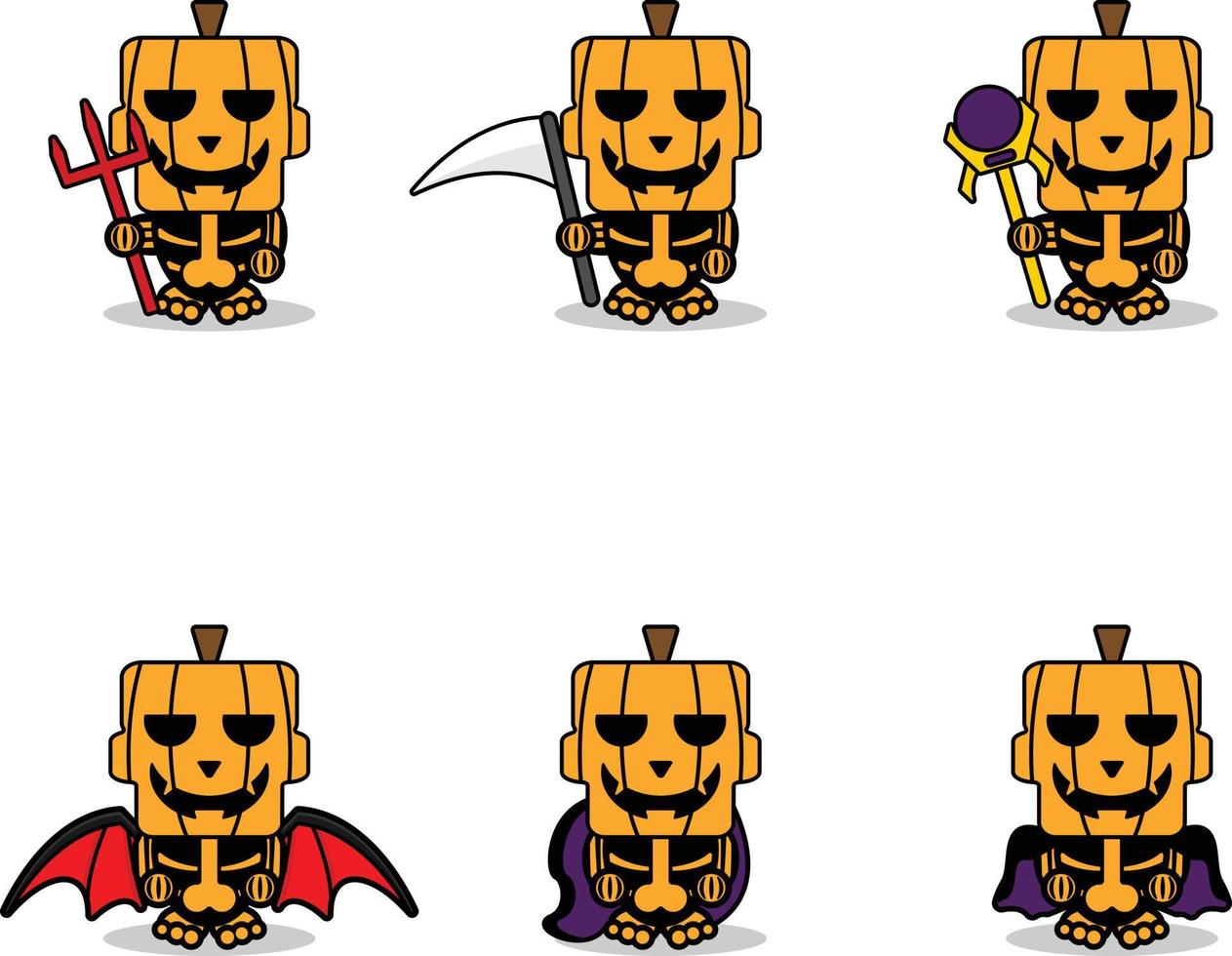 vector cartoon pompoen mascotte karakter halloween schedel schattig heks bundel set