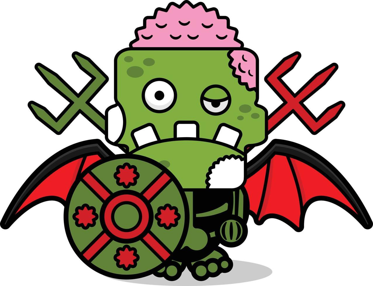 vector cartoon mascotte karakter halloween zombie groene schedel schattig krijger