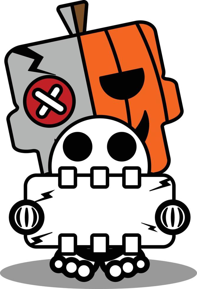 vector cartoon schattig mascotte schedel karakter voodoo-pop pompoen met schedel boord