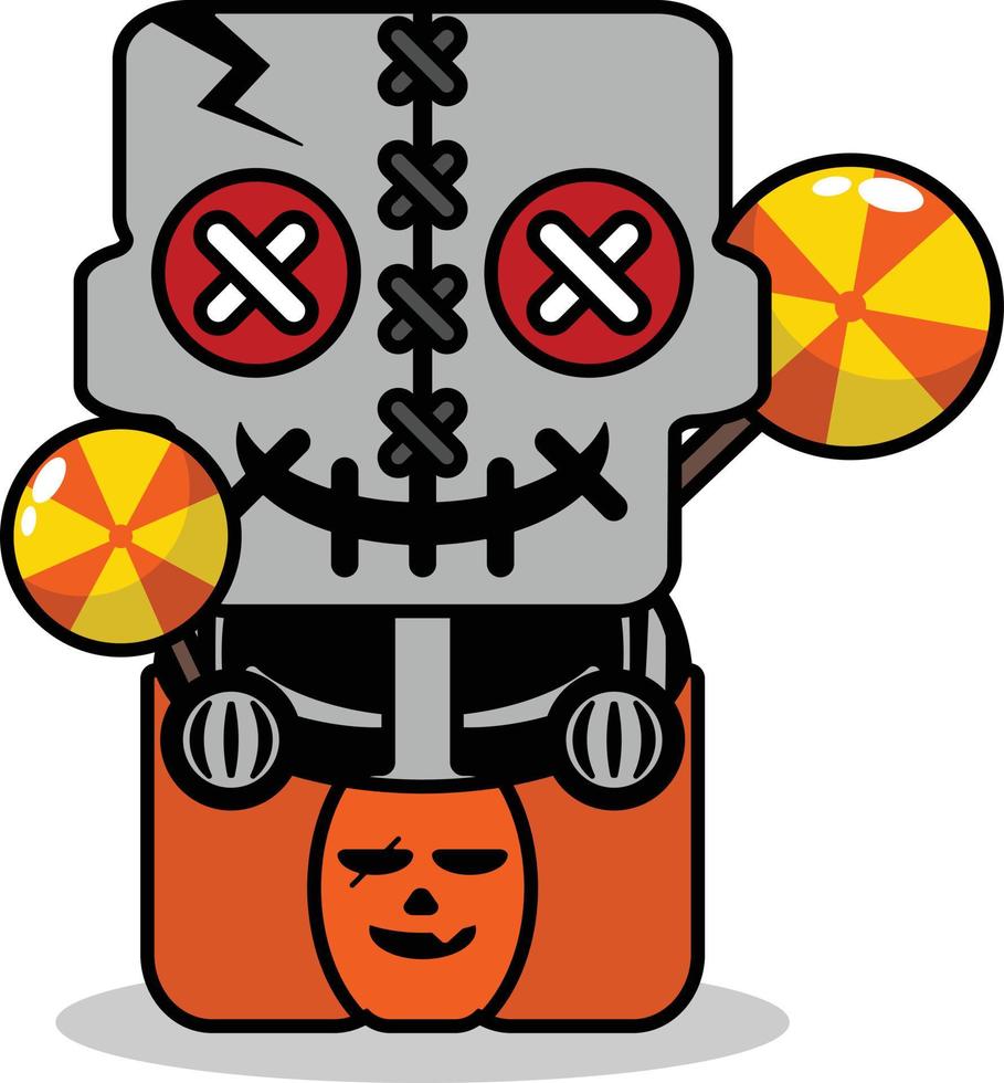 vector cartoon mascotte karakter halloween schedel schattig voodoo-pop snoepdoos pompoen