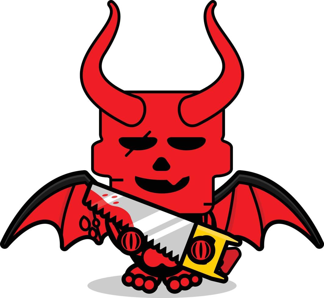 schattig schedel rode duivel mascotte karakter cartoon vector bedrijf zaag