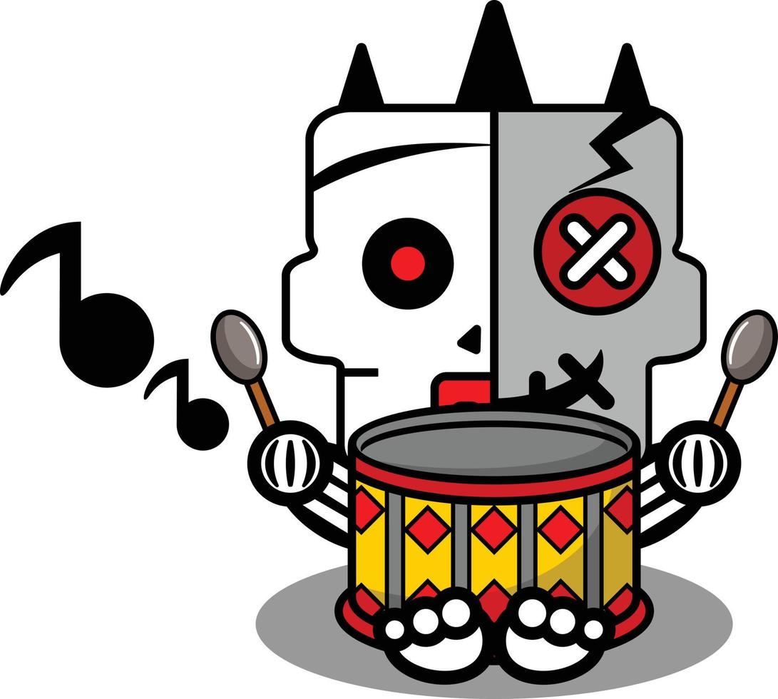 vector cartoon schattig mascotte schedel karakter voodoo-pop drummen