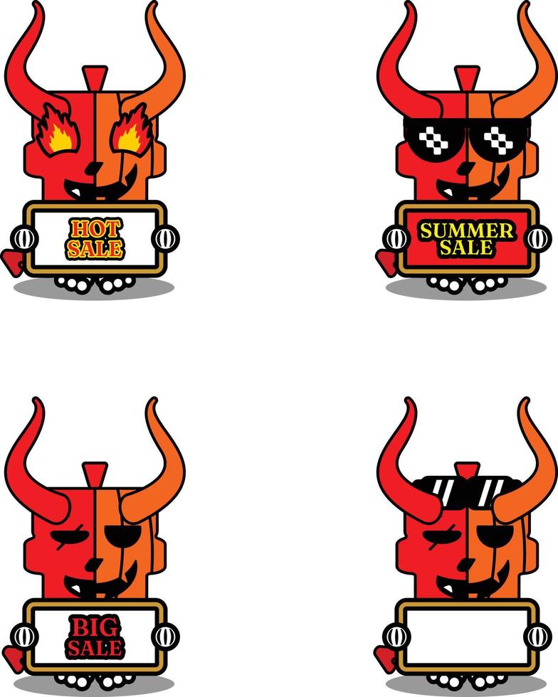 vector cartoon schattig mascotte schedel pompoen duivel rood karakter set bundel zomer verkoop