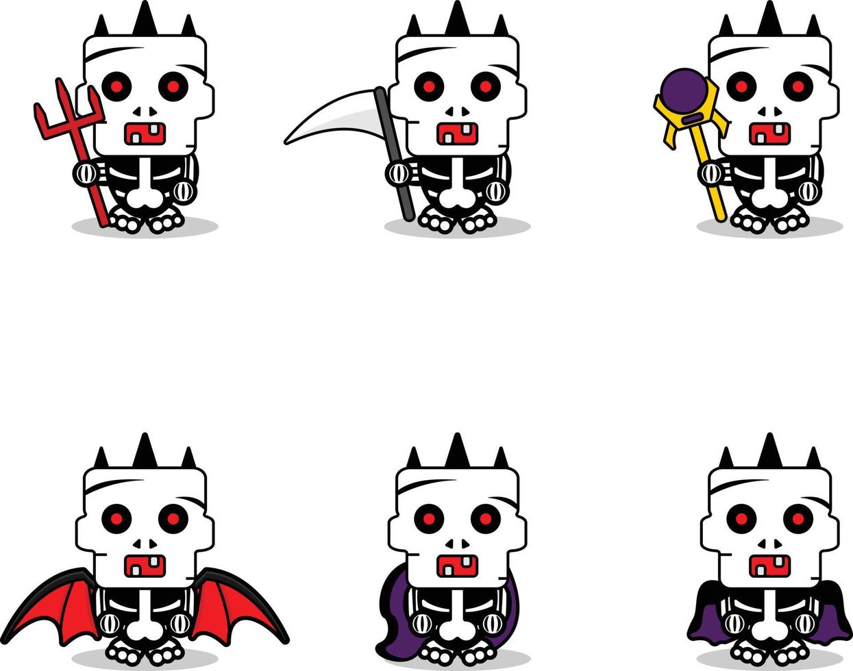 vector cartoon schattig mascotte halloween schedel karakter herfst set heks bundel