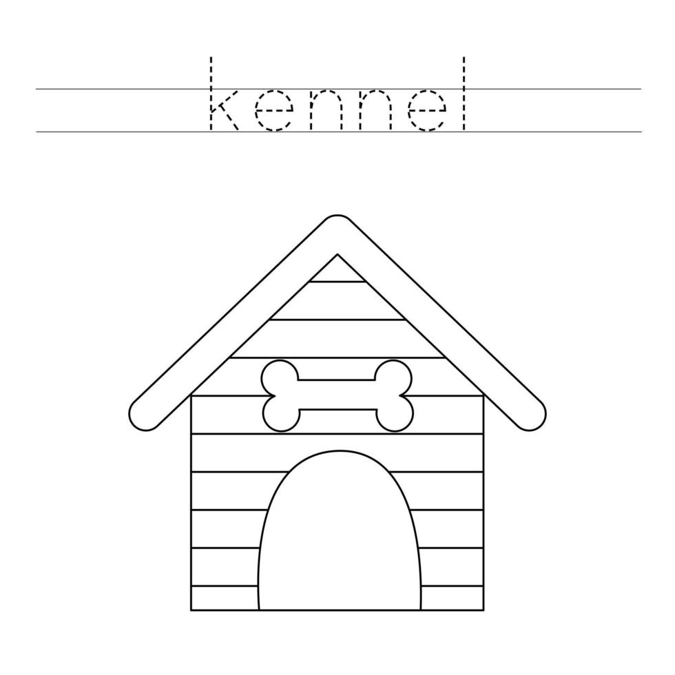 traceer de letters en kleur hondenkennel. handschriftoefeningen voor kinderen. vector