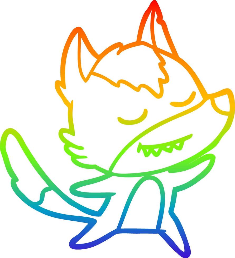 regenbooggradiënt lijntekening vriendelijke cartoon wolf dansen vector