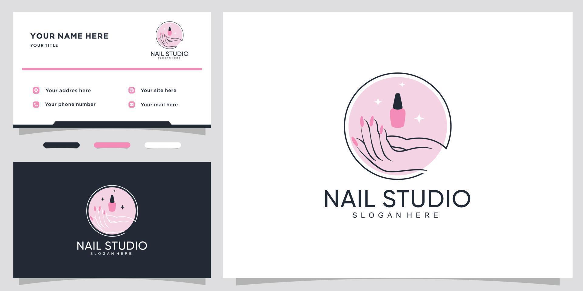 nagelstudio-logo-ontwerp met creatief concept en visitekaartjeontwerp premium vector
