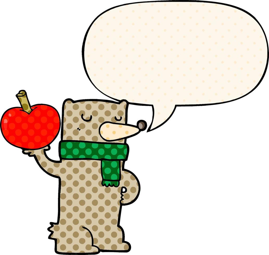 cartoon beer en appel en tekstballon in stripboekstijl vector