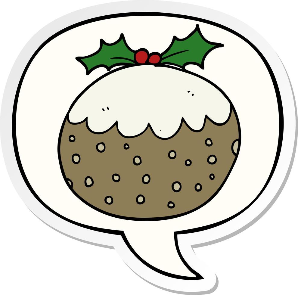 cartoon kerstpudding en tekstballon sticker vector