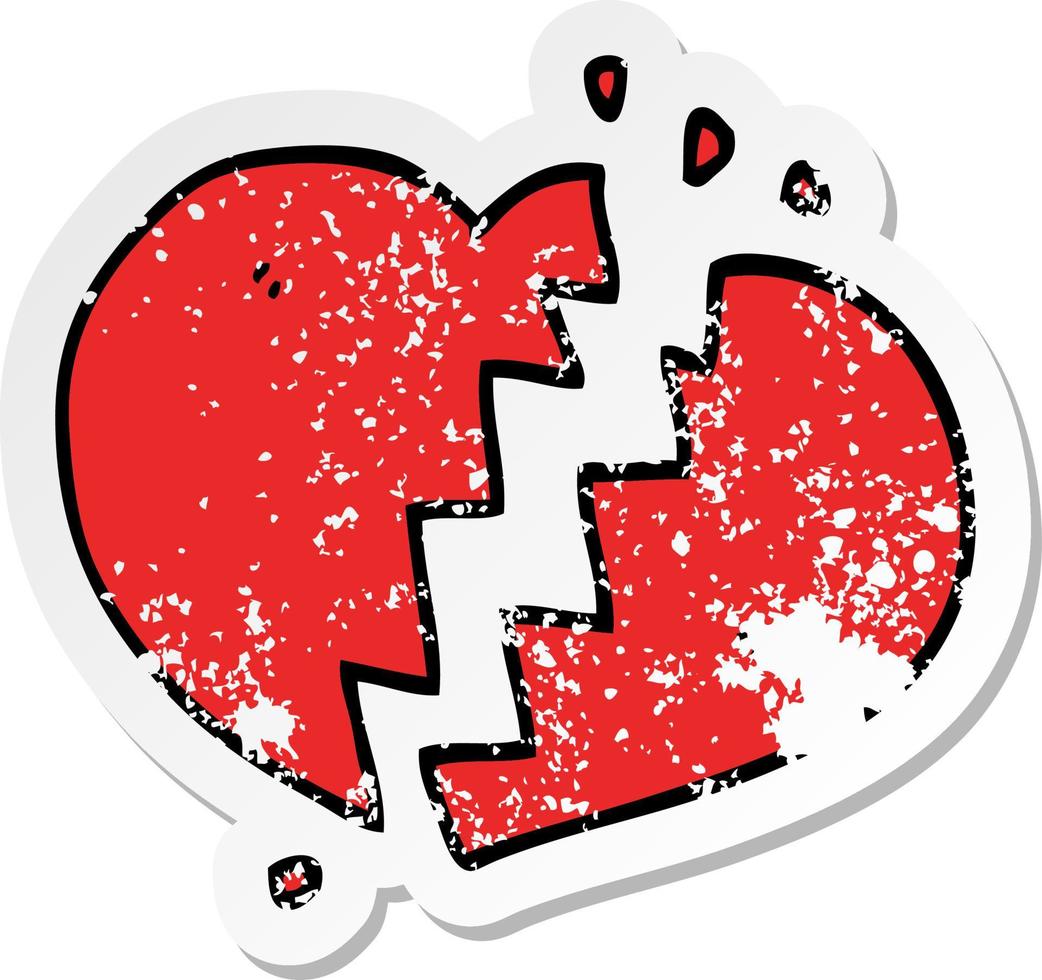 verontruste sticker van een cartoon gebroken hart vector