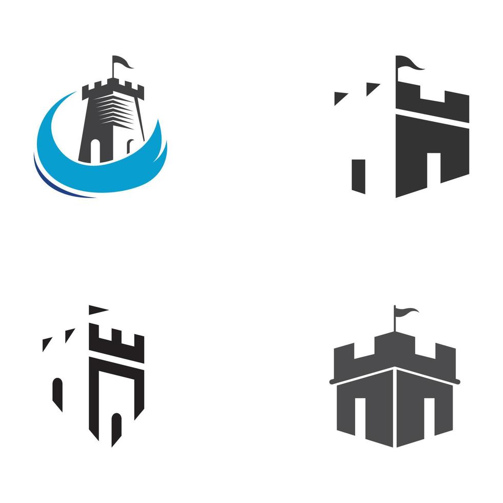 kasteel logo silhouet, kasteel logo met schild combinatie vector illustratie ontwerpsjabloon.