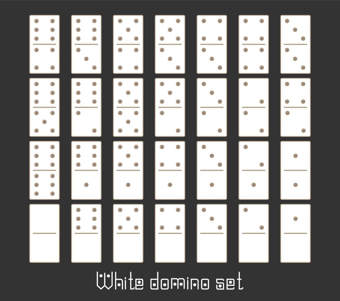 realistische dominostenen volledige set 28 platte stukken voor spel. witte collectie. abstract concept grafisch element, domino-effect gaming iconen set vector