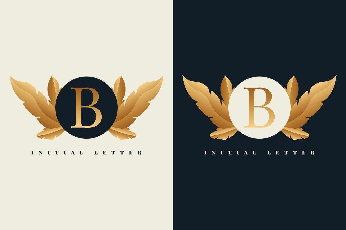 letter b met gouden bladlogo-ontwerp vector
