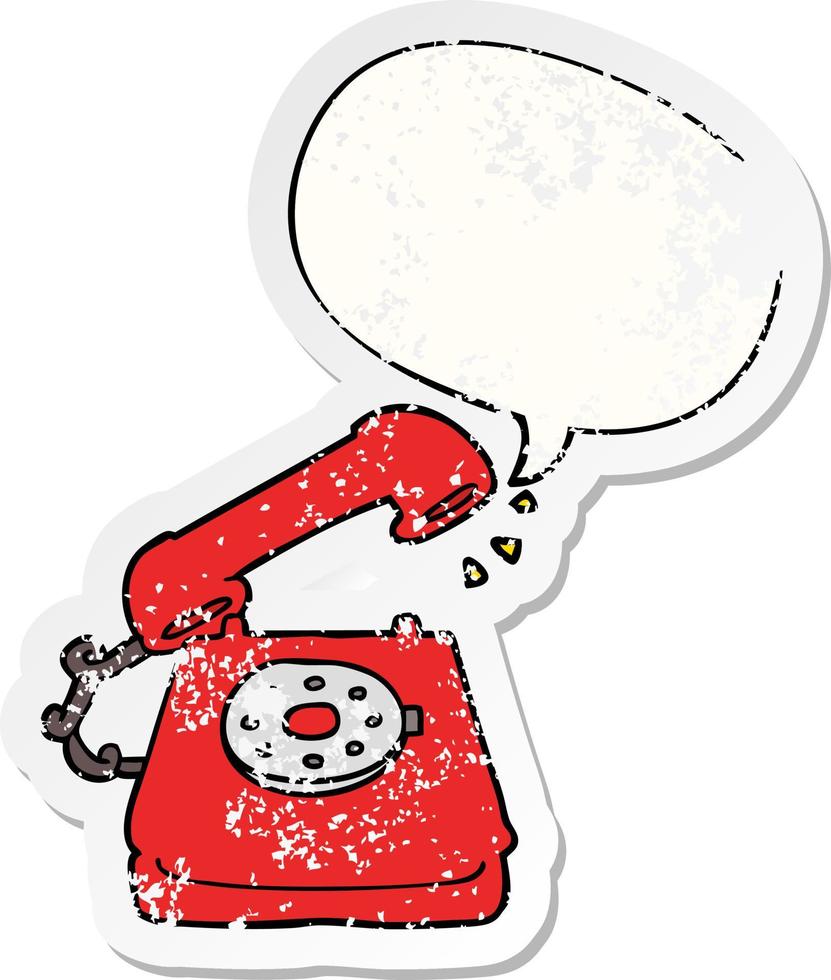 cartoon oude telefoon en tekstballon noodlijdende sticker vector