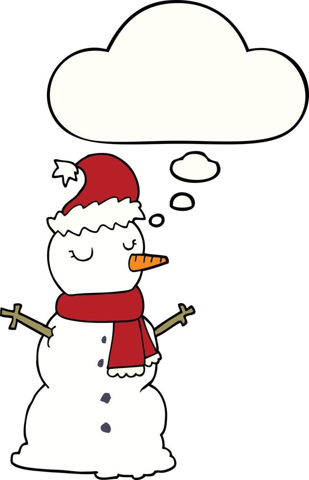 cartoon sneeuwpop en gedachte bel vector