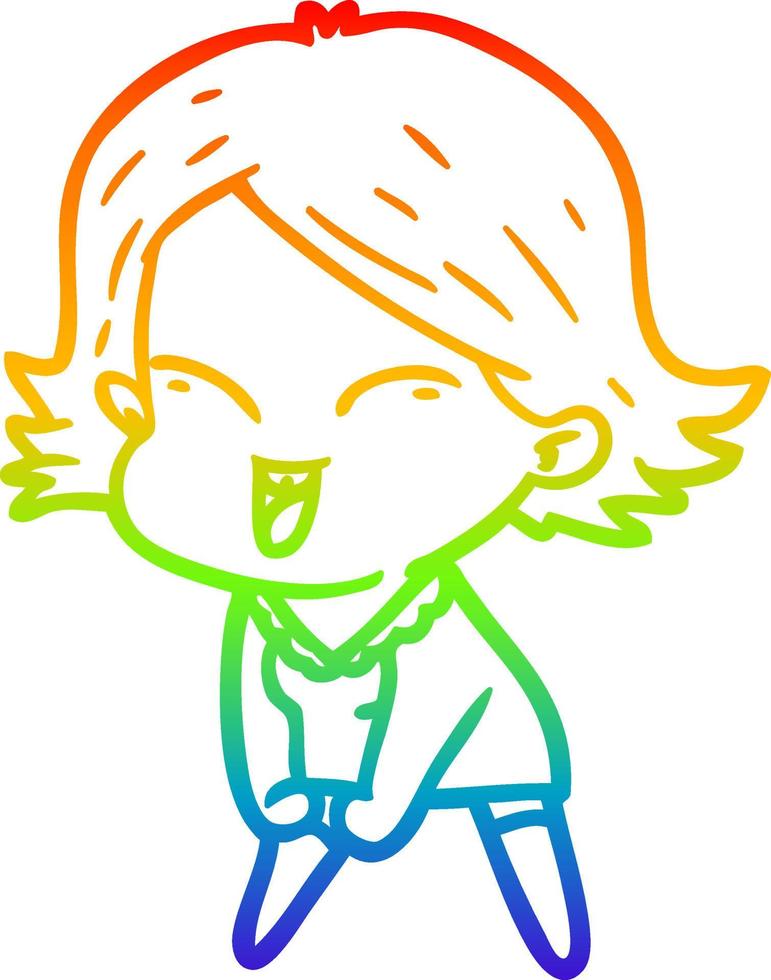 regenbooggradiënt lijntekening happy cartoon girl vector