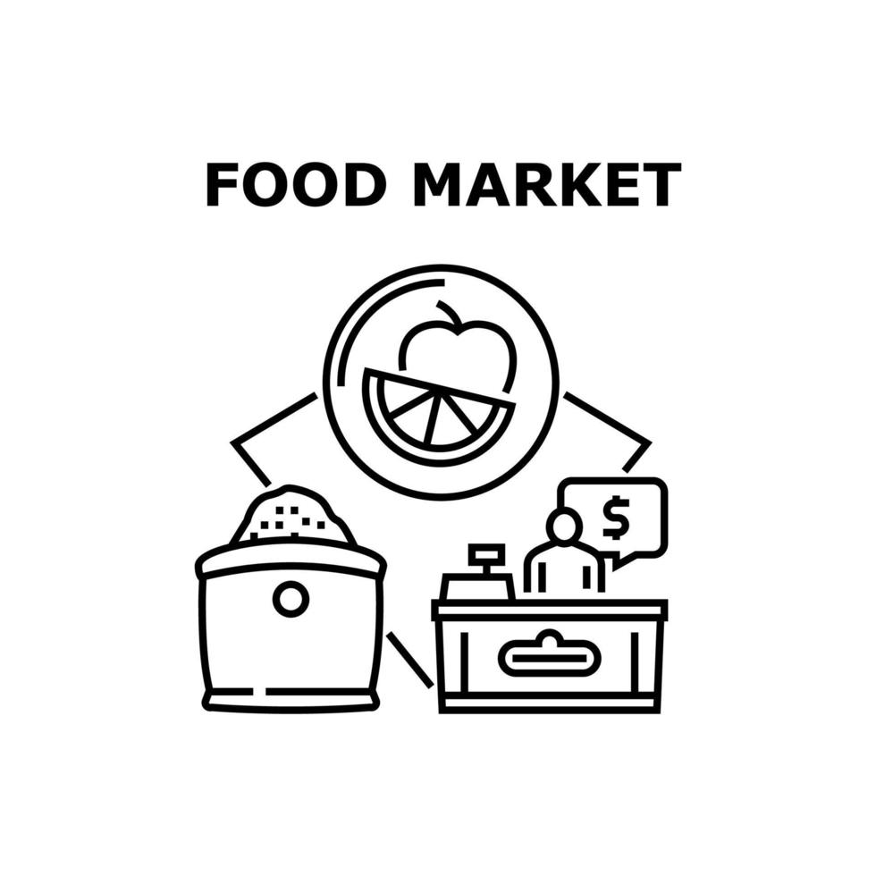 voedselmarkt vector concept zwarte illustratie