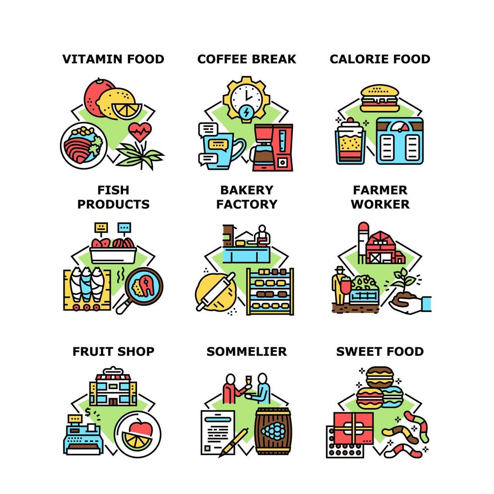 eten en drinken set iconen vector illustraties