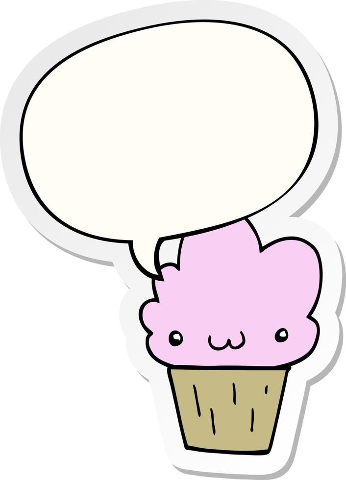 cartoon cupcake en gezicht en tekstballon sticker vector