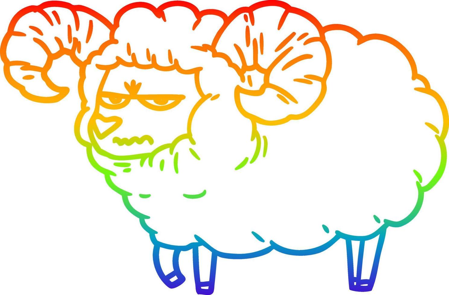 regenbooggradiënt lijntekening cartoon boos ram vector