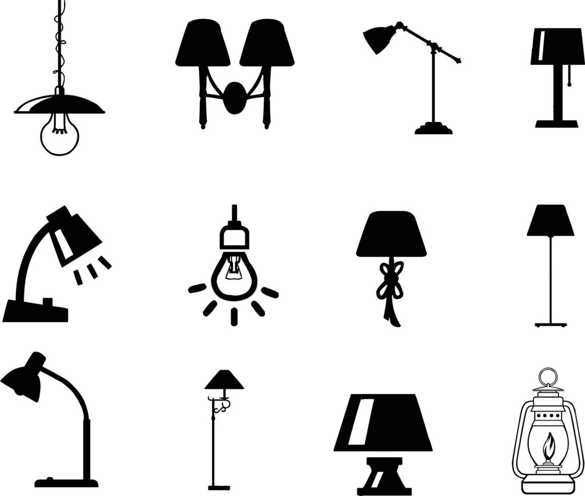 set van lamp pictogram vector silhouet