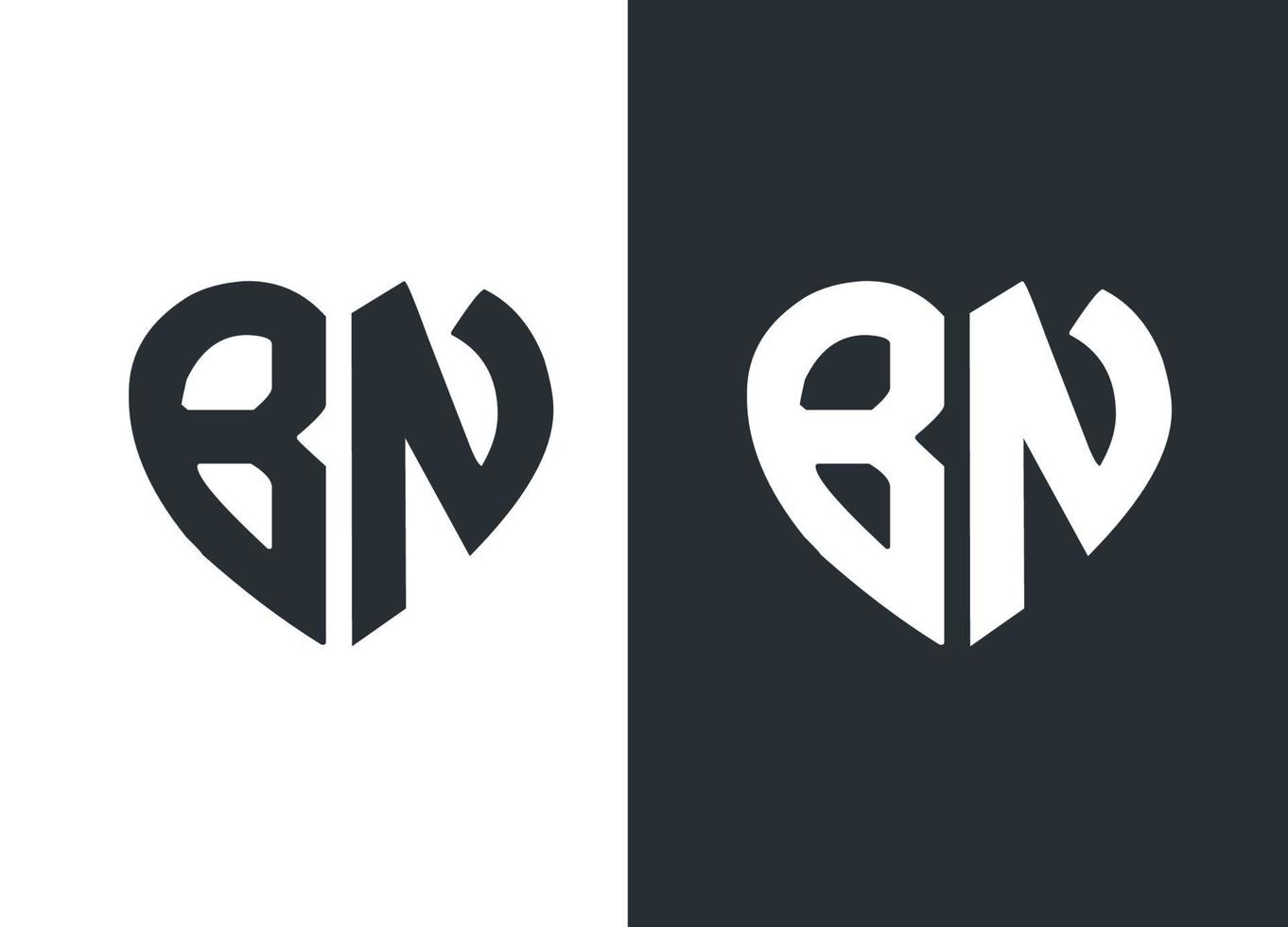 monogram bn hart stijl logo ontwerp vector sjabloon