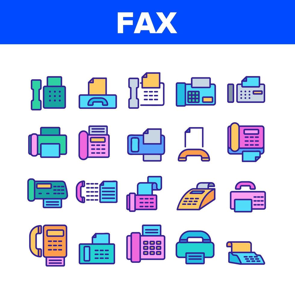 fax printer collectie elementen pictogrammen instellen vector