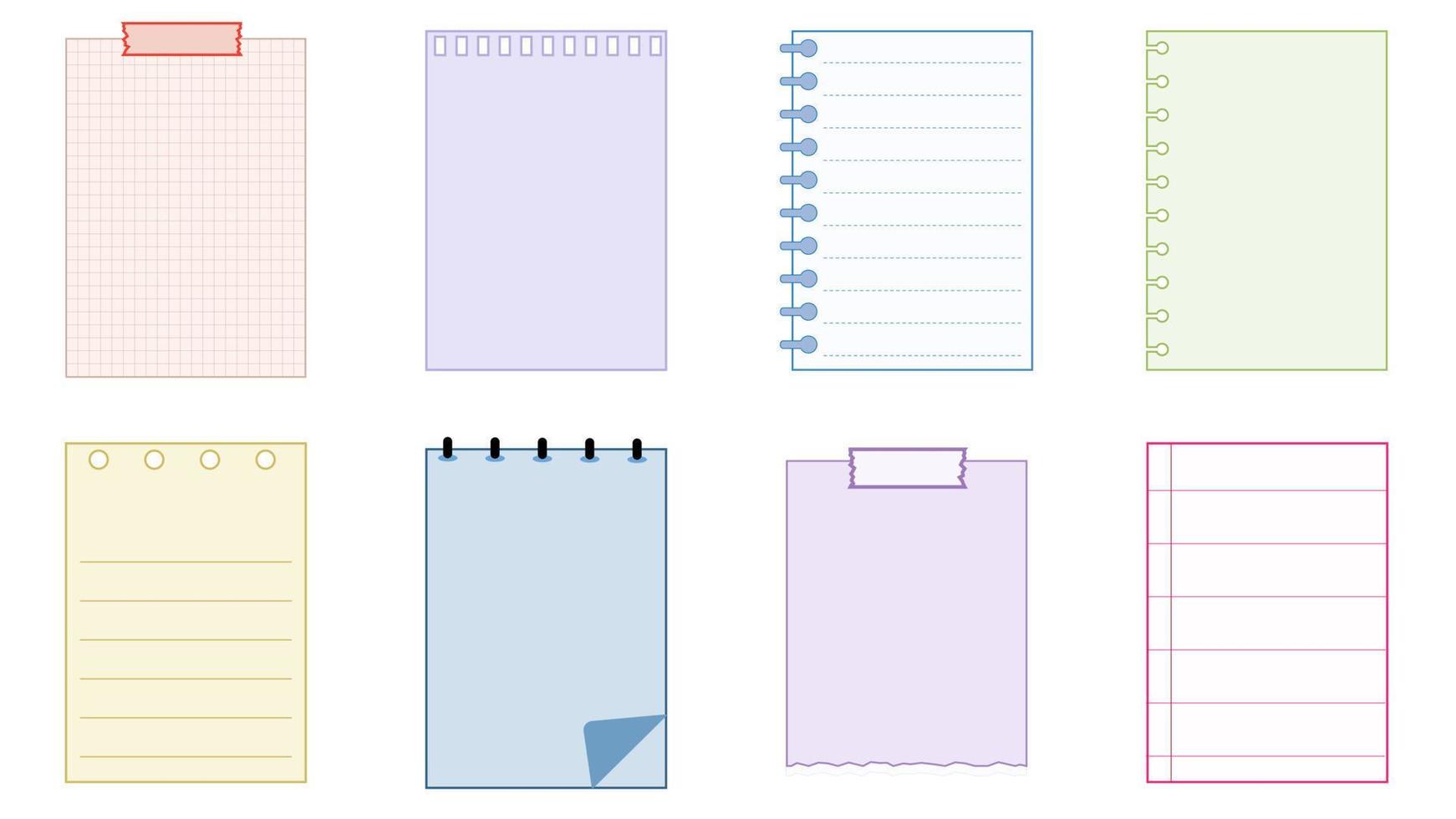 collectie set blanco pastel papier sjablonen afdrukbare gestreepte notitie, planner, dagboek, herinnering, notities, checklist, memo, schrijfblok illustratie perfect voor uw ontwerp vector