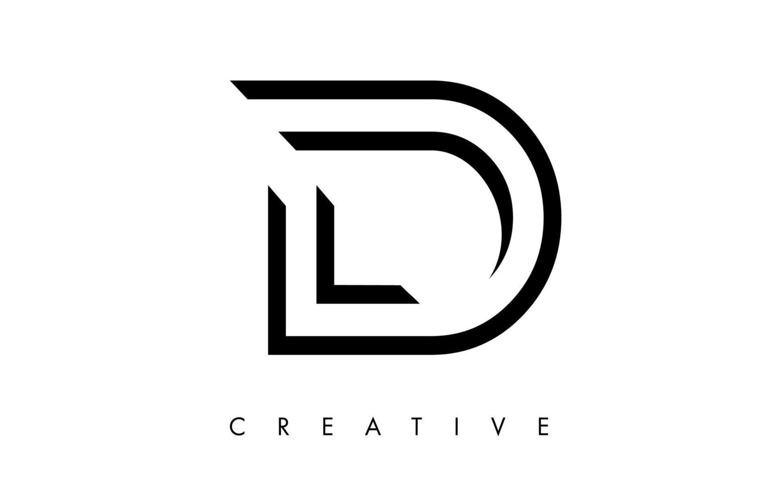 d letter logo monogram met zwarte en witte lijnen en minimalistisch design vector