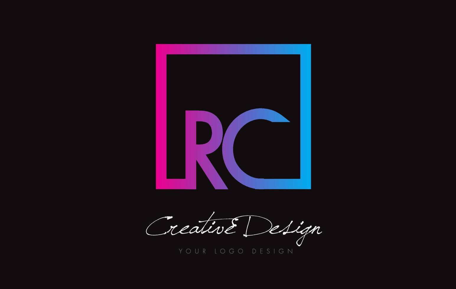 rc vierkante frame letter logo ontwerp met paars blauwe kleuren. vector
