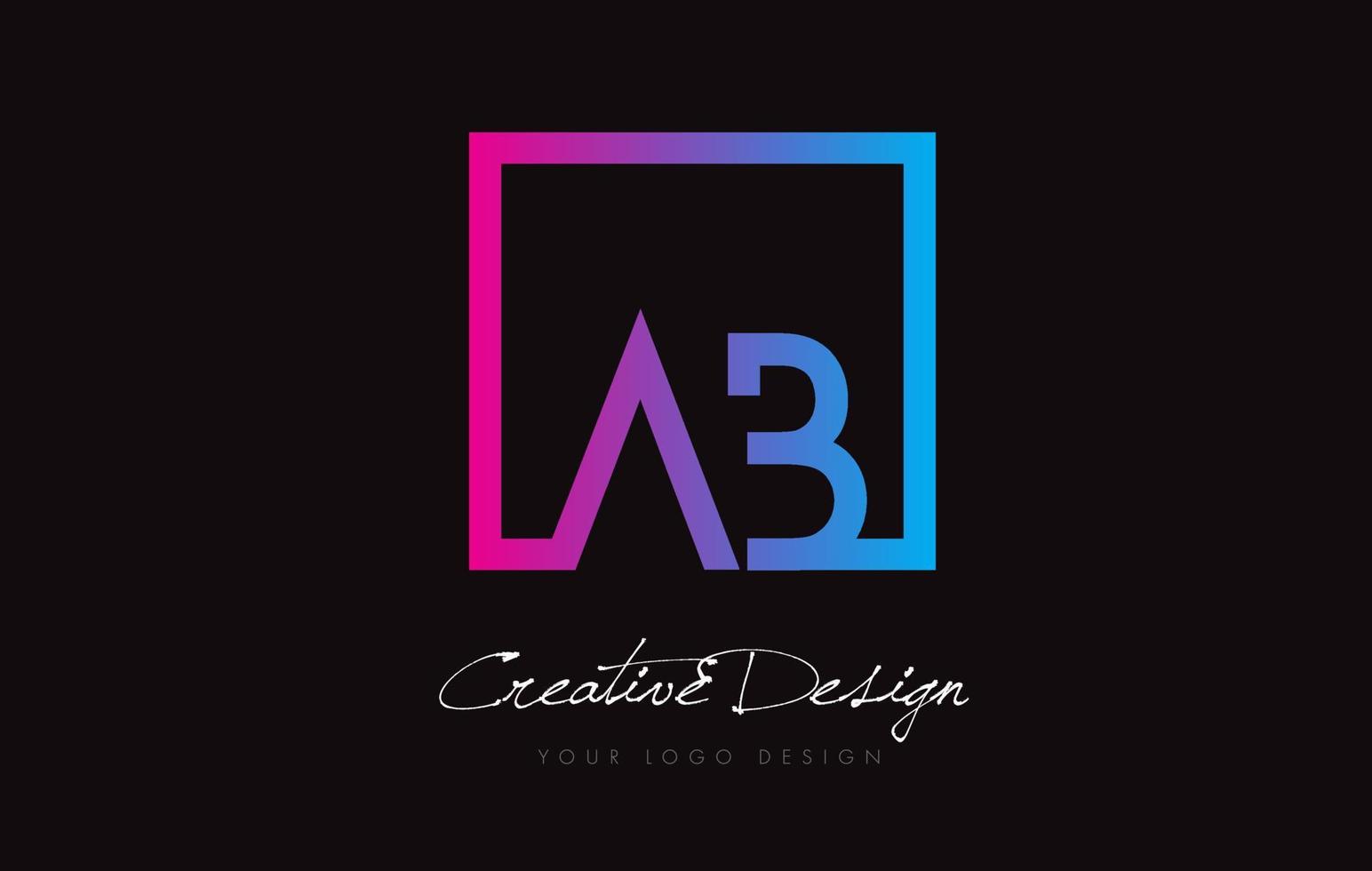 ab vierkante frame letter logo ontwerp met paars blauwe kleuren. vector