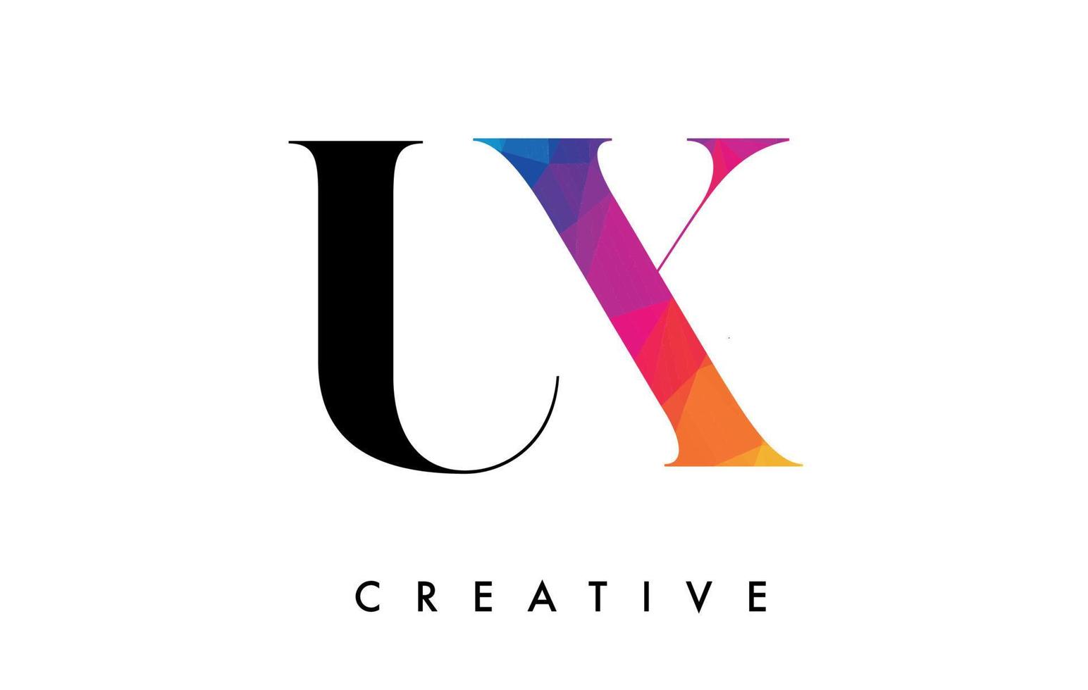 ux-letterontwerp met creatieve snit en kleurrijke regenboogtextuur vector