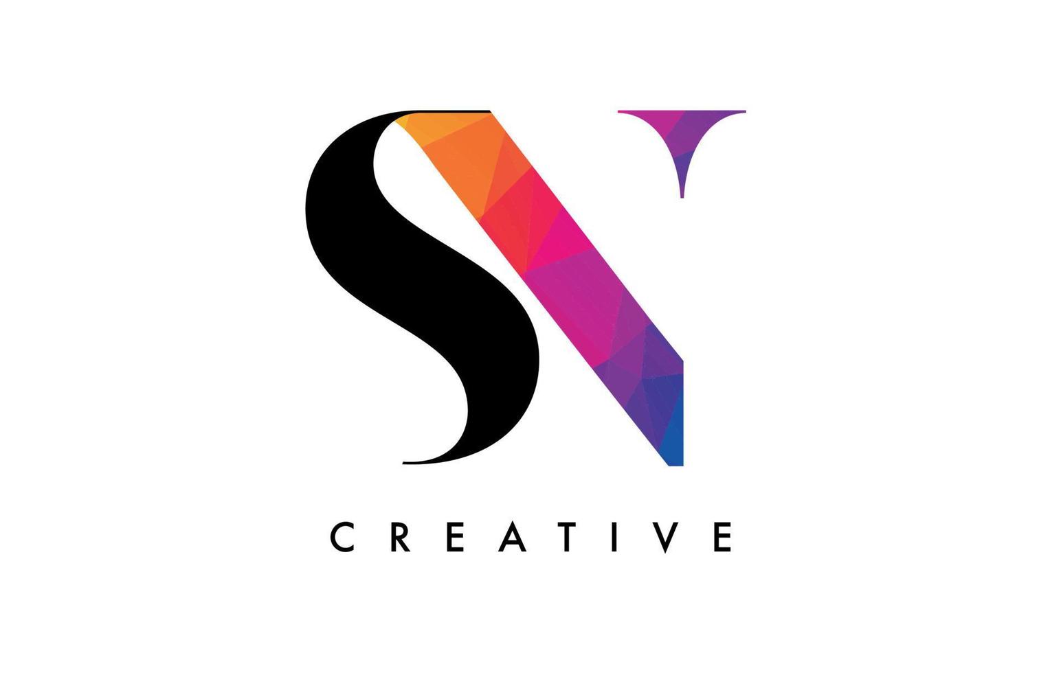 sn letterontwerp met creatieve snit en kleurrijke regenboogtextuur vector