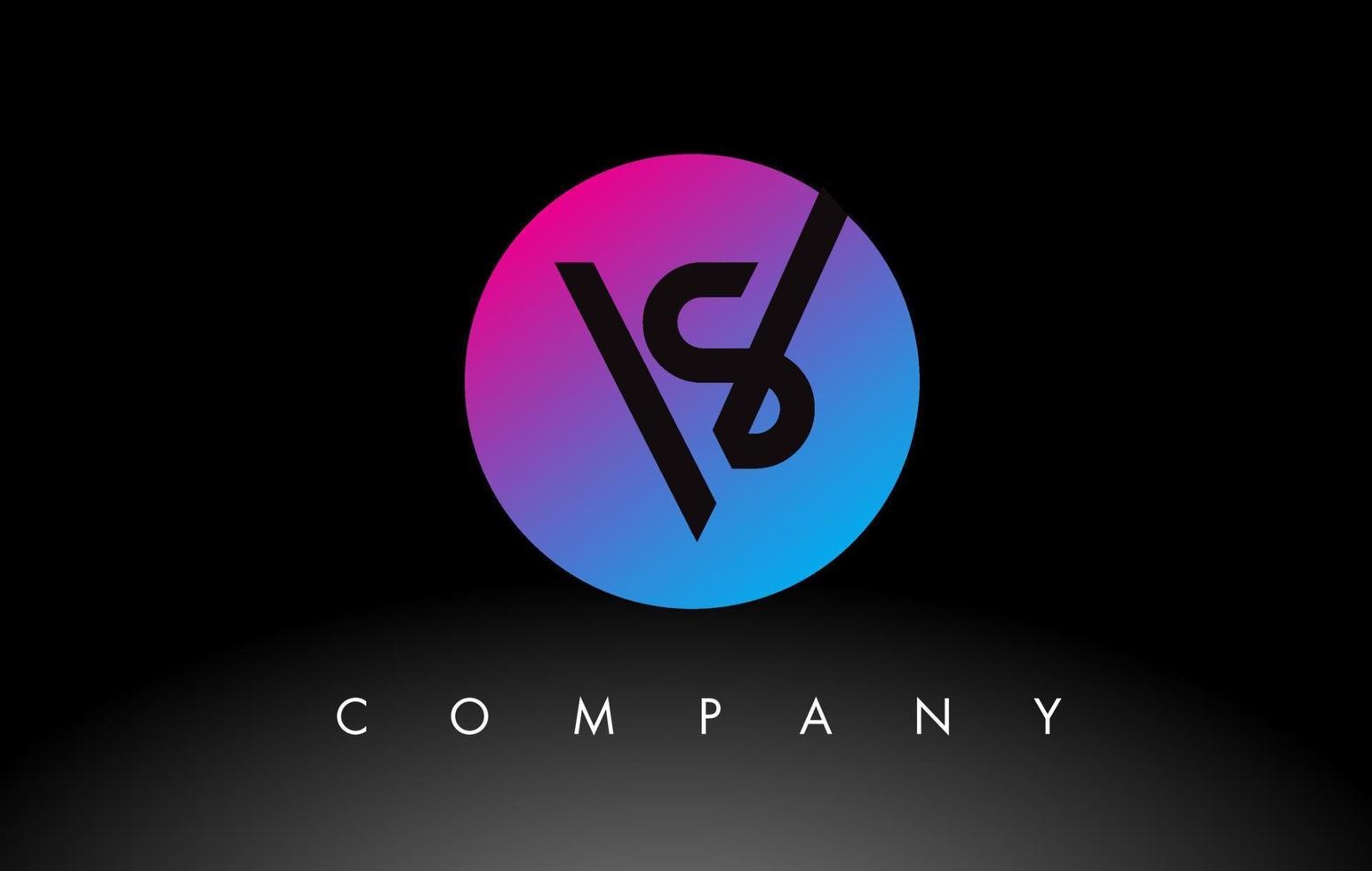 vs letter logo-ontwerppictogram met paarse neonblauwe kleuren en cirkelvormig ontwerp vector