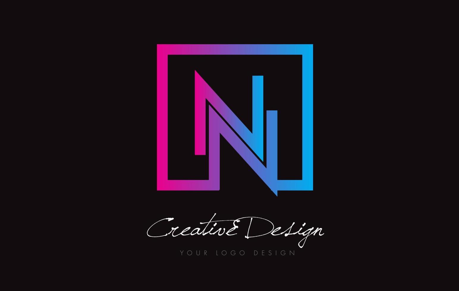 nn vierkant frame letter logo-ontwerp met paars blauwe kleuren. vector