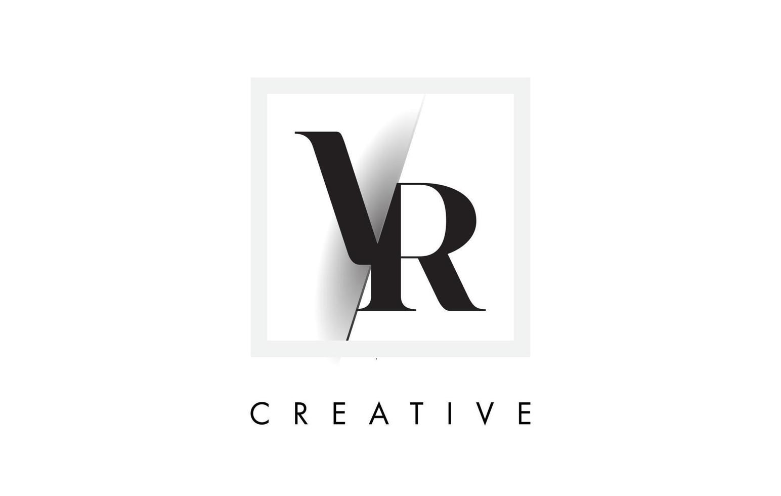 vr serif letter logo-ontwerp met creatieve doorsneden snit. vector