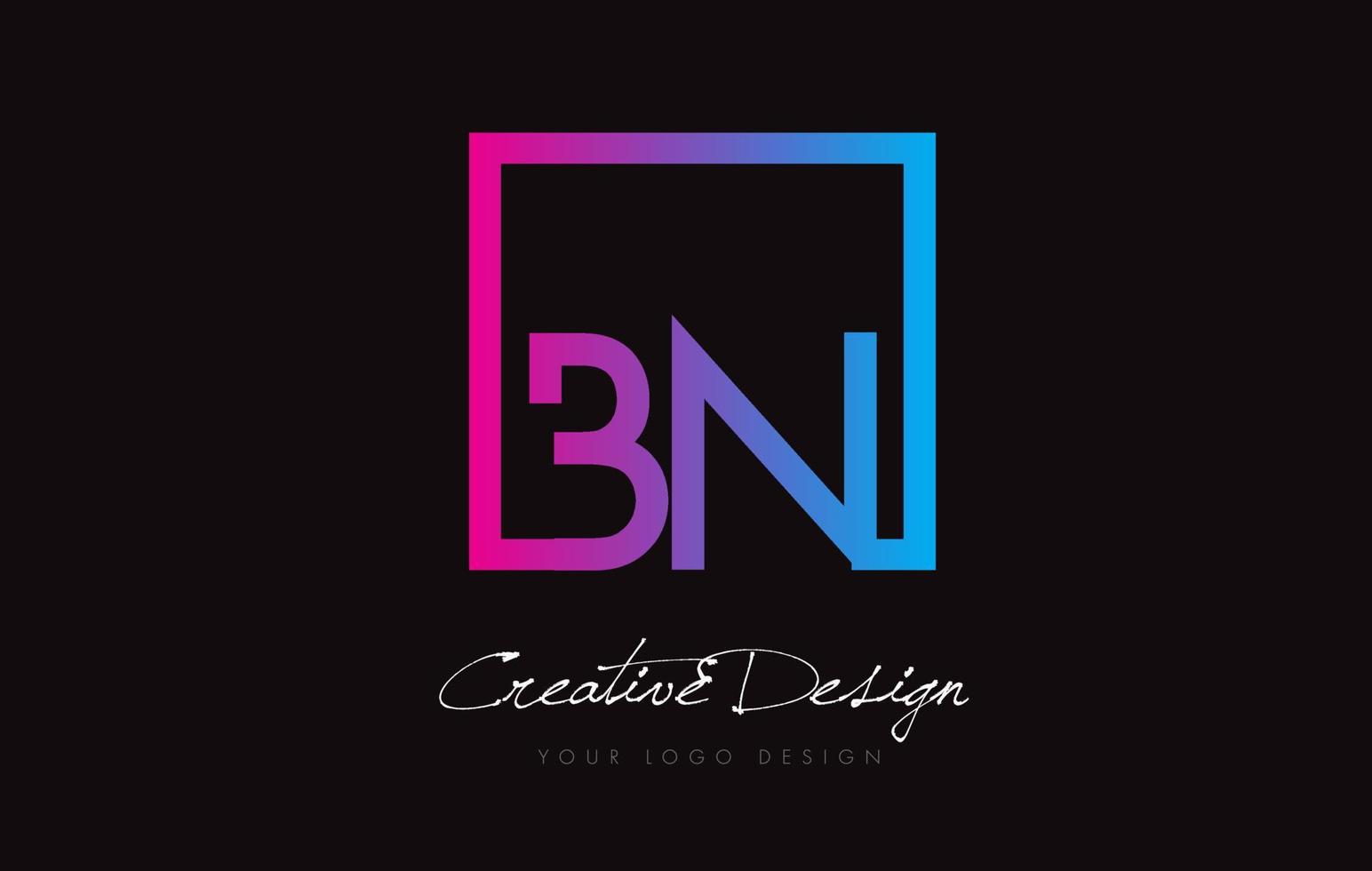 bn vierkante frame letter logo-ontwerp met paars blauwe kleuren. vector