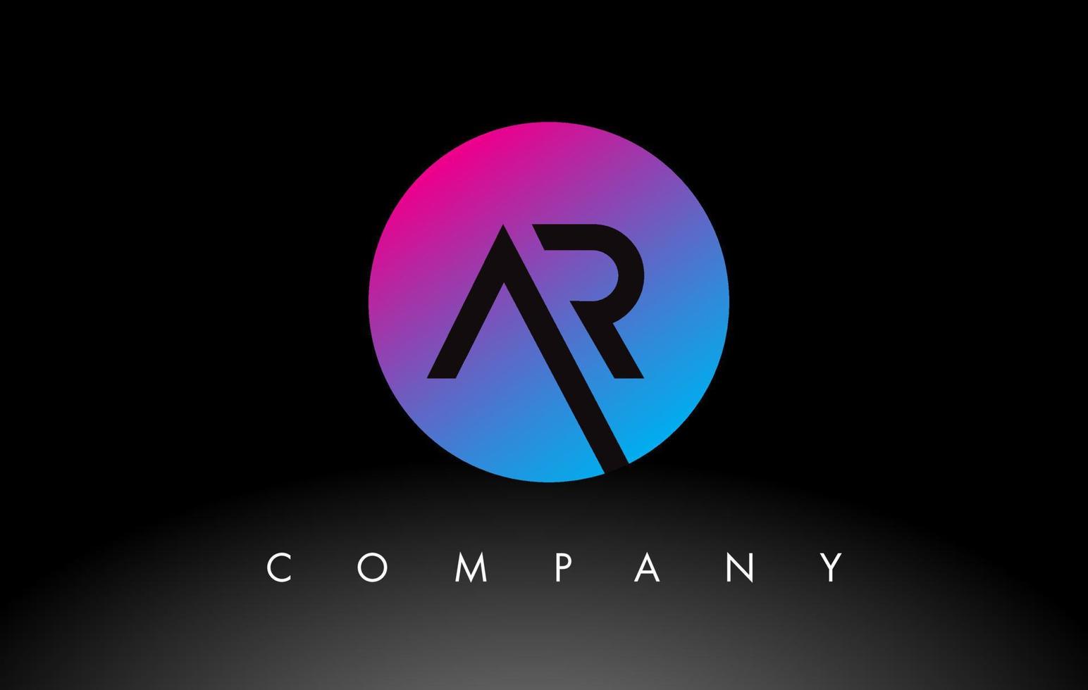 ar logo-ontwerp letterpictogram met paarse neonblauwe kleuren en cirkelvormig ontwerp vector