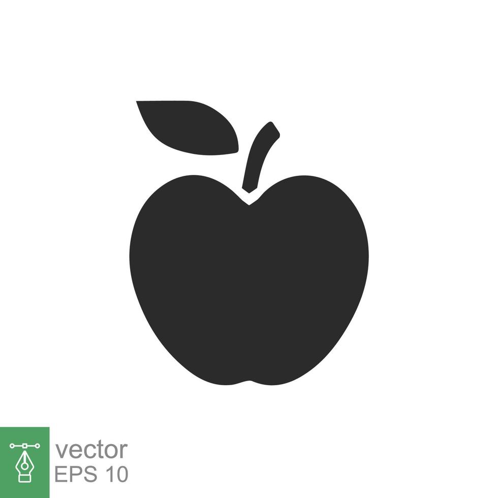 appel icoon. eenvoudige solide stijl. fruit met bladsymbool. glyph vectorillustratie geïsoleerd op een witte achtergrond. eps 10. vector