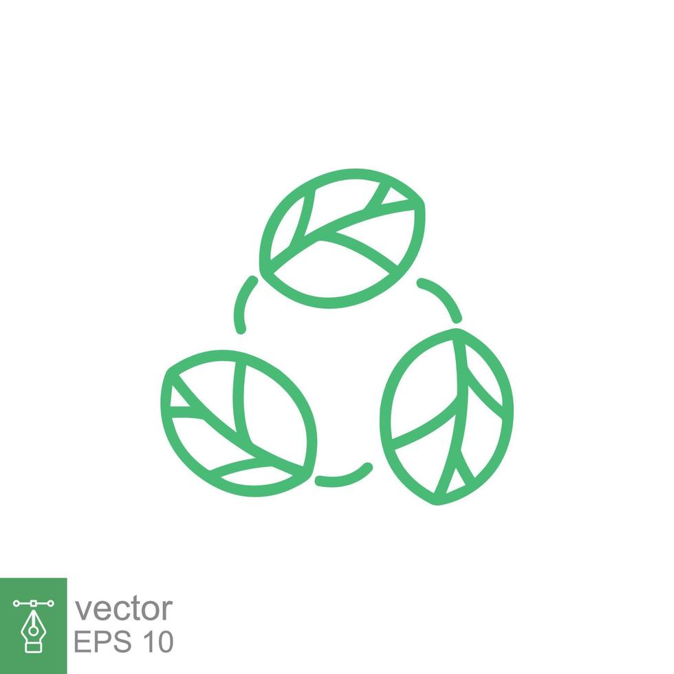 biologisch afbreekbaar recyclebaar plastic gratis pakketpictogram. vector bio recyclebaar afbreekbaar logo labelsjabloon. drie groene bladeren geïsoleerd op een witte achtergrond. eps 10.