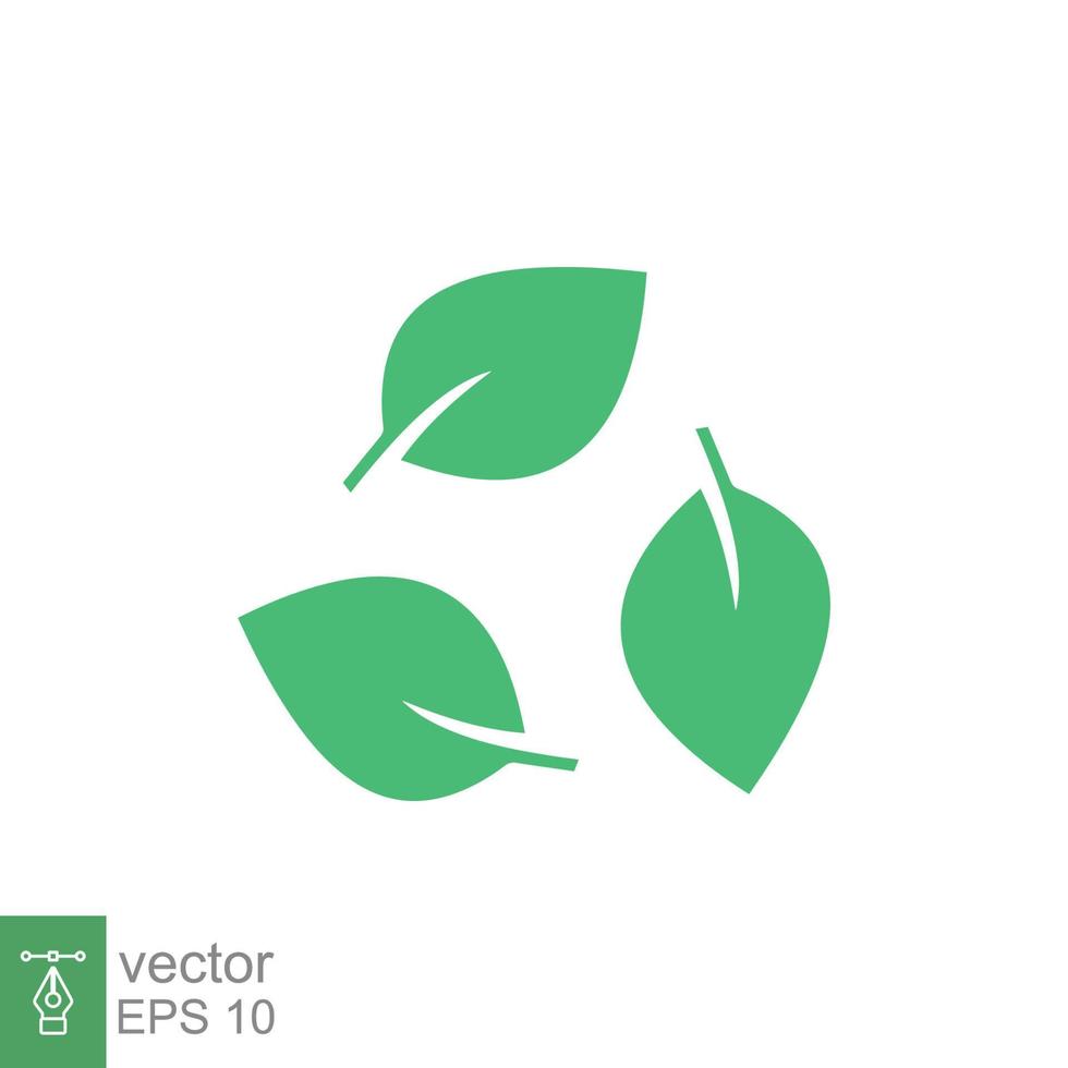 biologisch afbreekbaar recyclebaar plastic gratis pakketpictogram. vector bio recyclebaar afbreekbaar logo labelsjabloon. drie groene bladeren geïsoleerd op een witte achtergrond. eps 10.