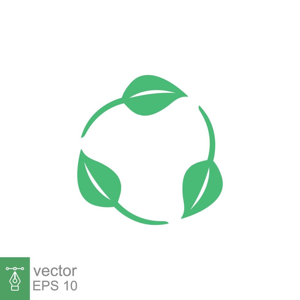 biologisch afbreekbaar recyclebaar plastic gratis pakketpictogram. vector bio recyclebaar afbreekbaar logo labelsjabloon. drie groene bladeren geïsoleerd op een witte achtergrond. eps 10.