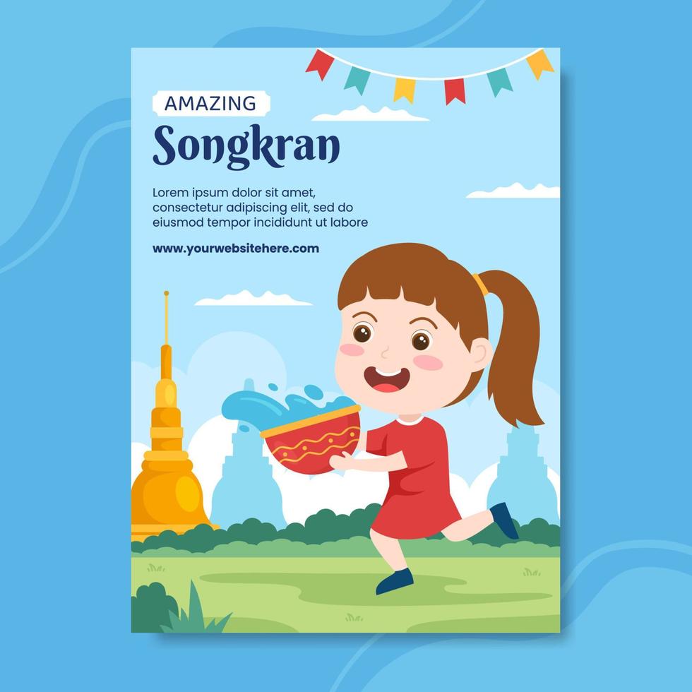 songkran festival dag poster sjabloon cartoon achtergrond vectorillustratie vector