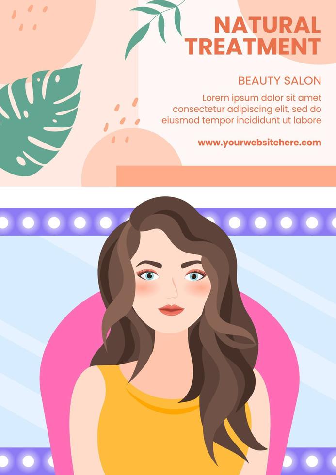 schoonheidssalon flyer sjabloon platte cartoon achtergrond vectorillustratie vector