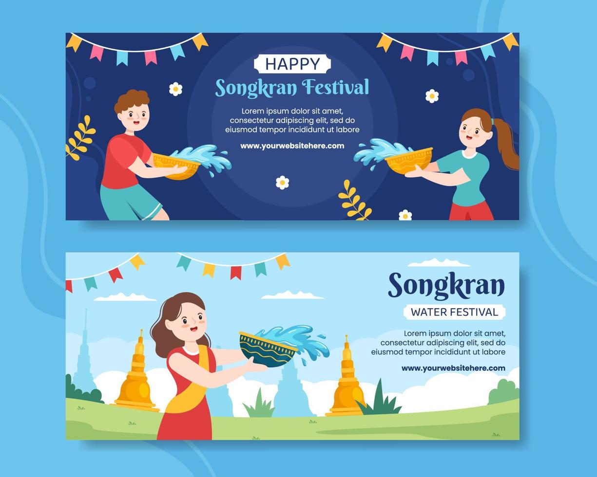 songkran festival dag horizontale banner sjabloon cartoon achtergrond vectorillustratie vector