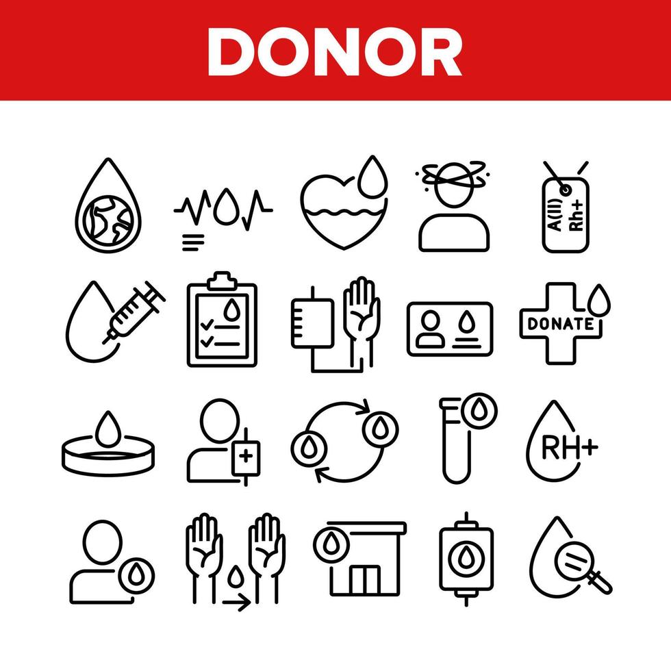 donor bloeddonatie collectie iconen set vector