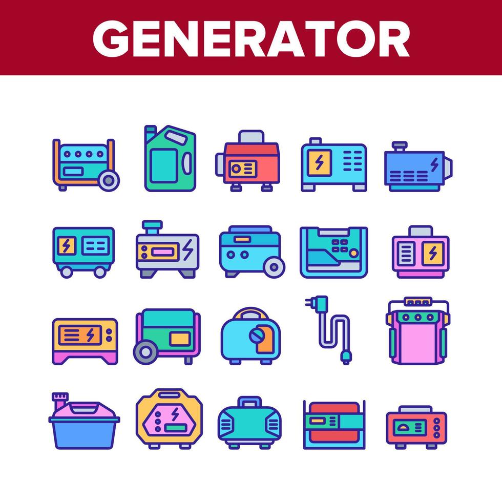 draagbare generator collectie iconen set vector