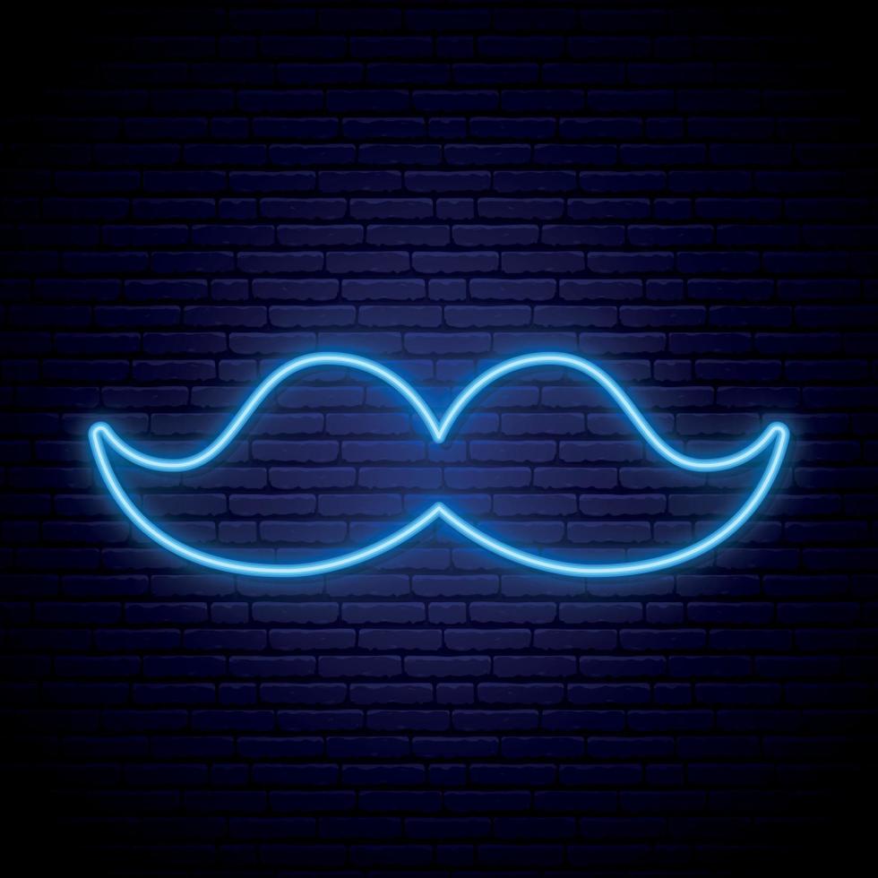 neon blauwe snor pictogram op donkere bakstenen muur achtergrond. vector