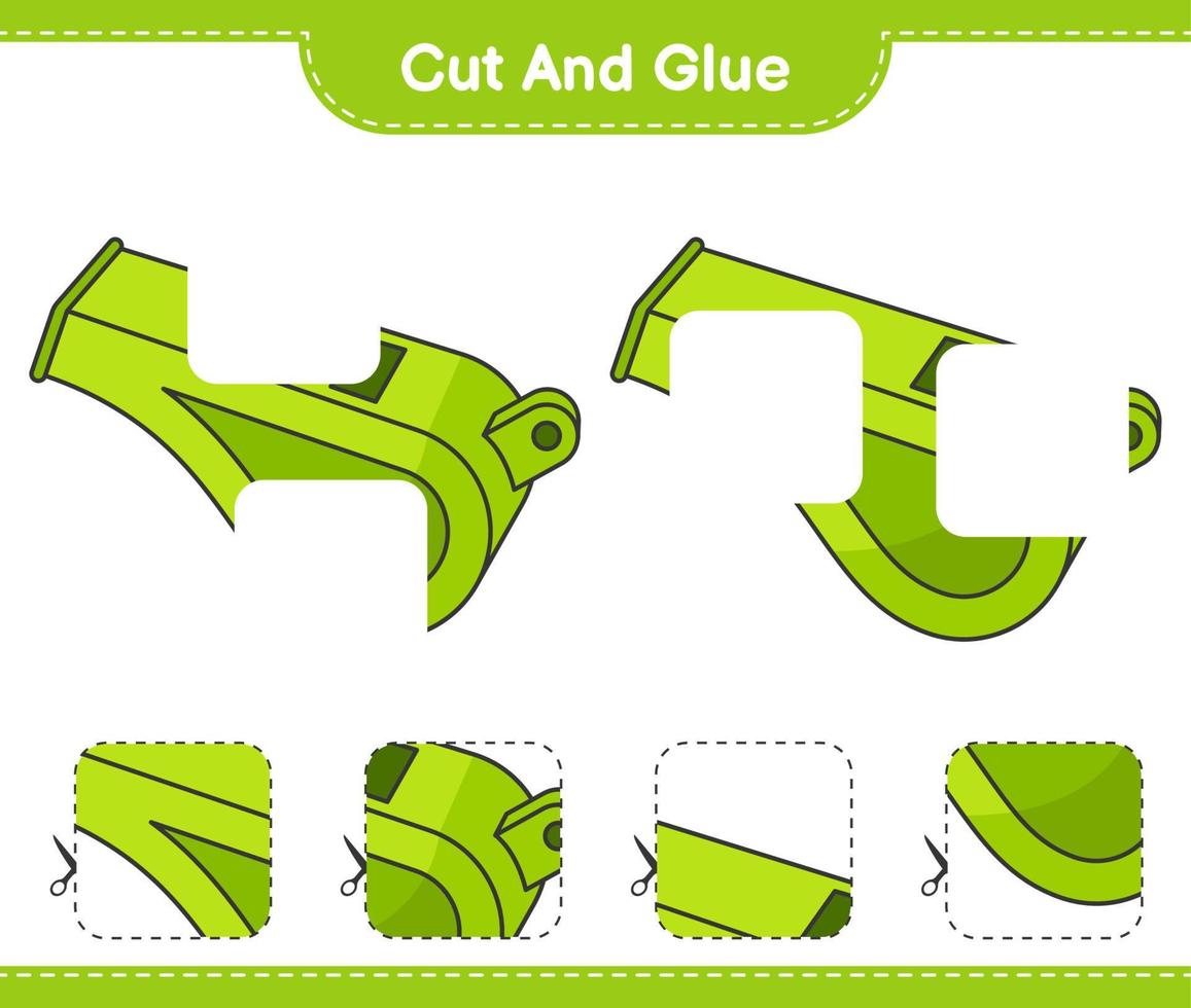 knip en plak, knip delen van fluitje en lijm ze. educatief kinderspel, afdrukbaar werkblad, vectorillustratie vector