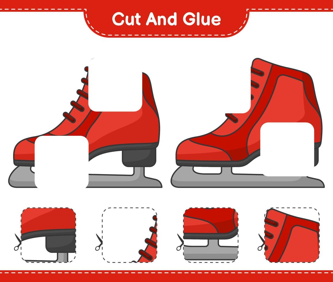 knip en plak, knip delen van schaatsen en lijm ze. educatief kinderspel, afdrukbaar werkblad, vectorillustratie vector